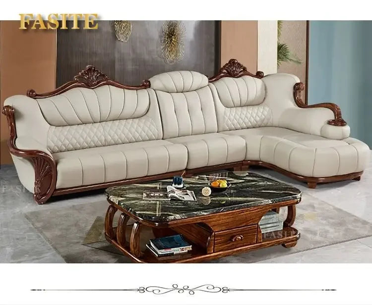 European leather sofa first floor living room villa luxury ebony small apartment