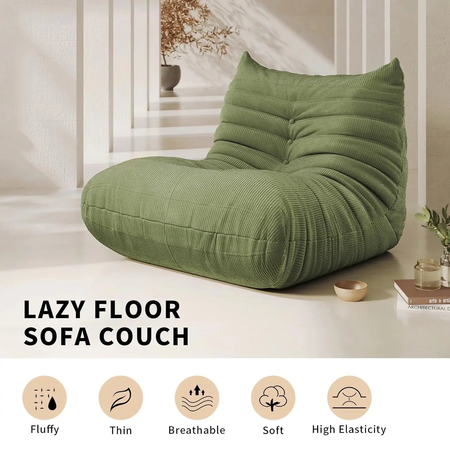 Bean Bag Chair for Adults Fireside 3 Seater Sofa Floor Lazy Couches with Ergonomic Design Corduroy Cozy Memory Foam, Customized