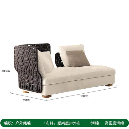 Outdoor rattan sofa, courtyard bed recliner, villa outdoor Nordic simple white bantam L-shaped sofa