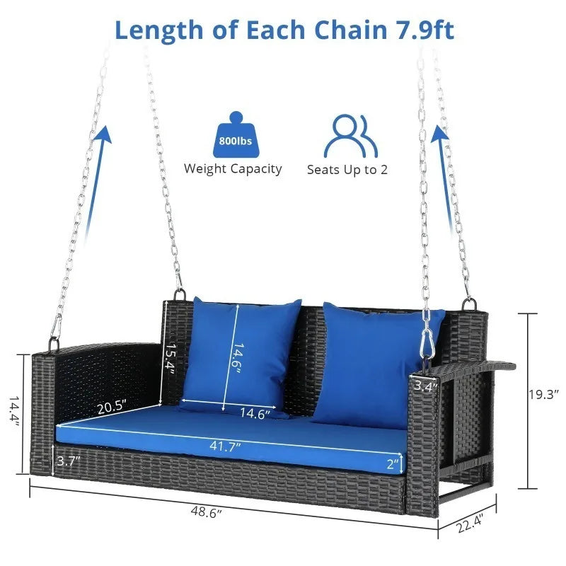 #For Heavy Duty 800 LBS Wicker Hanging Porch Swing with Cushions & Chains,  Outdoor Rattan Swing Bench for Garden, Yard&