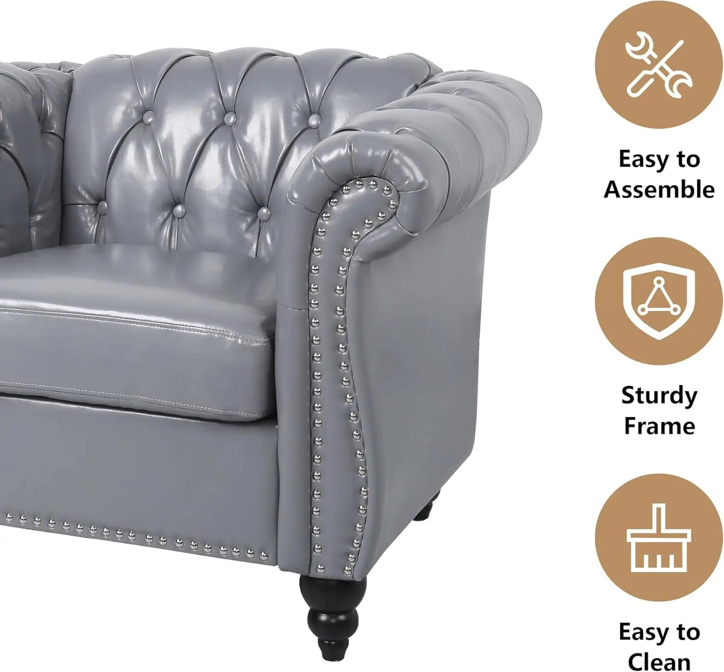 Sofa Chair for Living Room Modern PU Leather Upholstered Armchair Oversized Comfy Single Sofa Chair with Cushion Mid Century Tuf