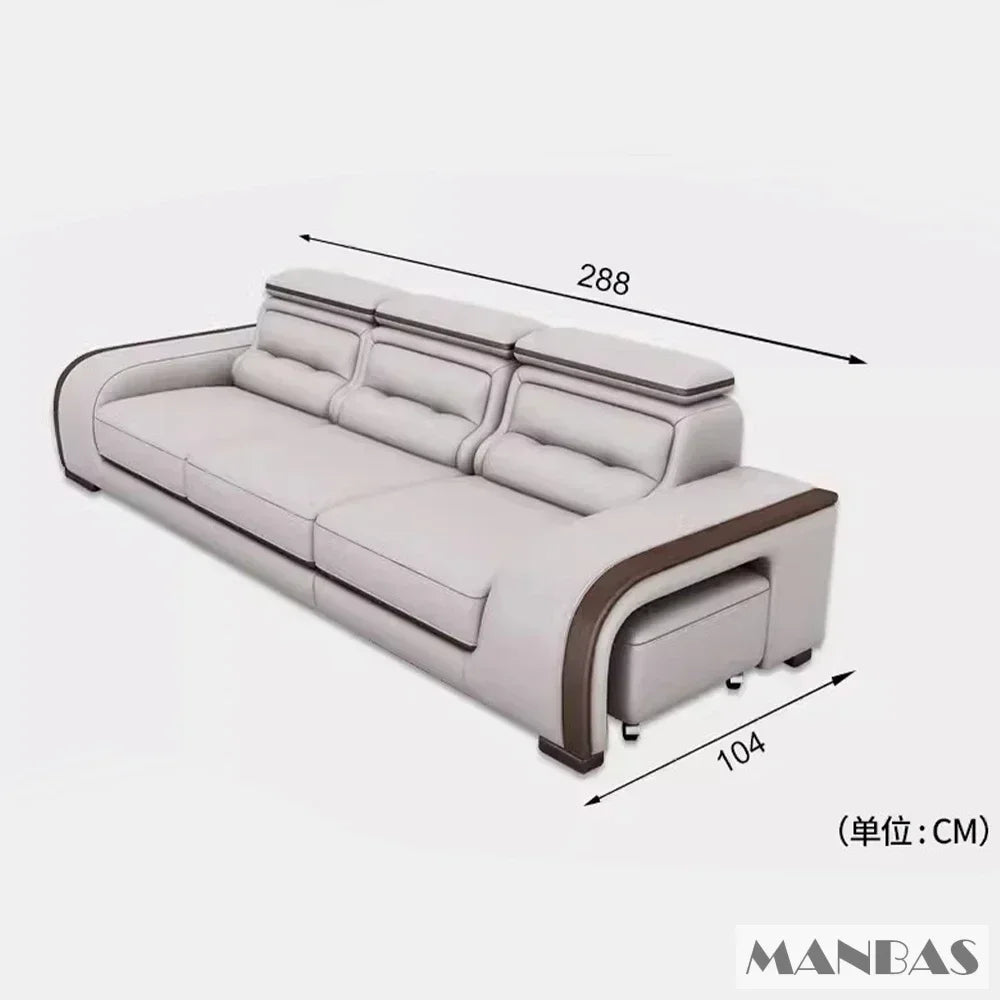 Genuine Leather Sofa With Bluetooth Speaker,USB And Adjustable Headrests - Nordic Italian Couch For Living Room Economically