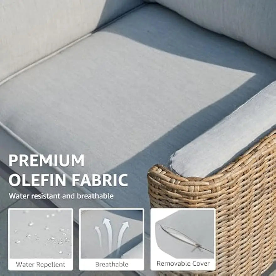 4-Piece Wicker Patio Furniture Set, All-Weather Rounded Rattan Conversation Set Sectional Sofa with 5'' Thick Cushions