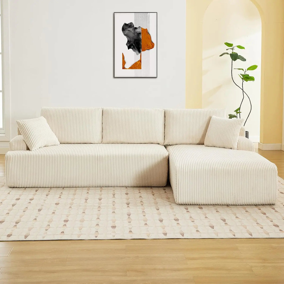 106” Modular Sectional Sofa, Cloud Sectional Couch with L-Shape Chaise/Deep Seat/Armrest/Plush Corduroy Fabric, No Assembly