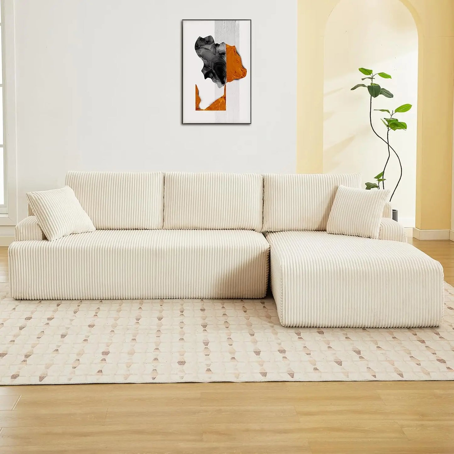 106” Modular Sectional Sofa, Cloud Sectional Couch with L-Shape Chaise/Deep Seat/Armrest/Plush Corduroy Fabric, No Assembly