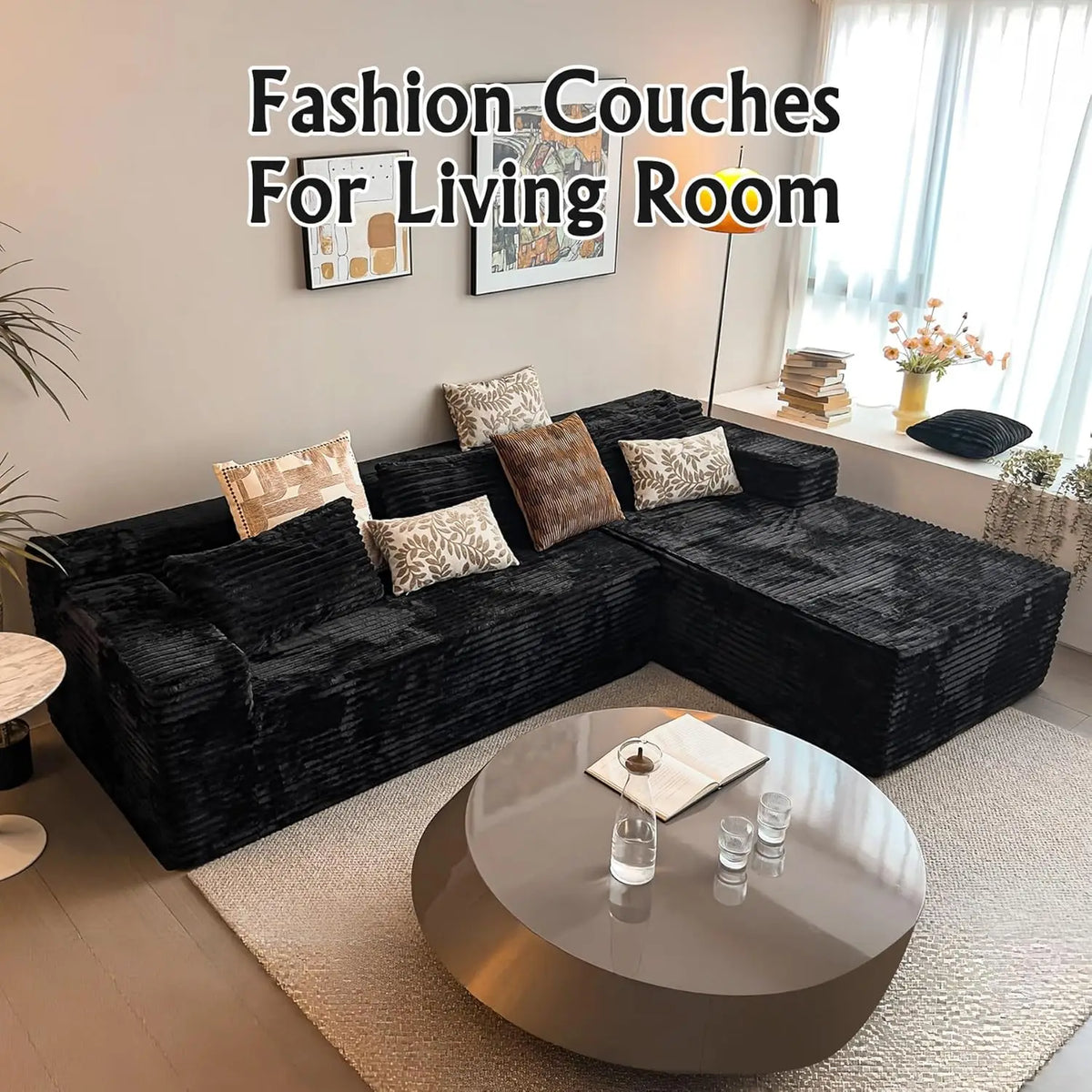 Black sectional couches for Living Room Corduroy Couch，104