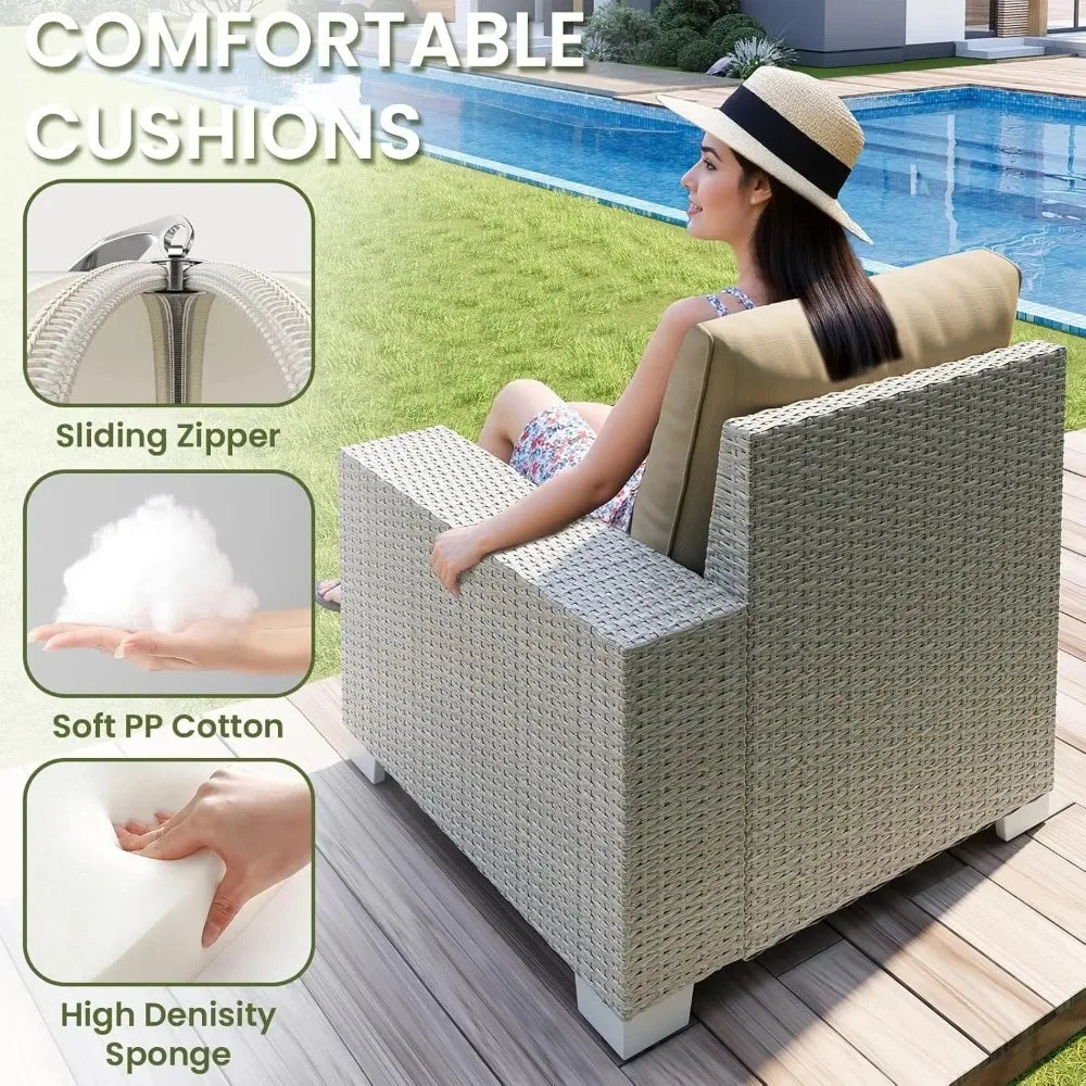 7 Pieces Outdoor Patio Furniture Set, Outdoor Sectional Furniture Set, All-Weather PE Rattan Wicker Sofa with, Customized