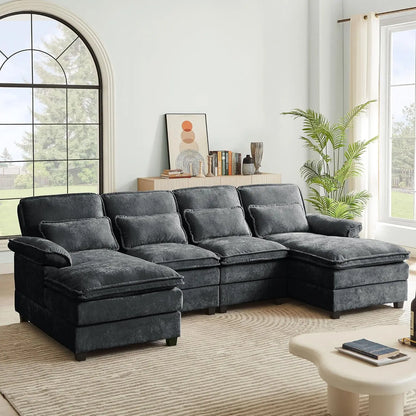 110" Convertible Sectional Sofa, U Shaped Comfy Cloud Couch With Double Chaise And Padded Armrests, Modern Upholstered 4 Seater