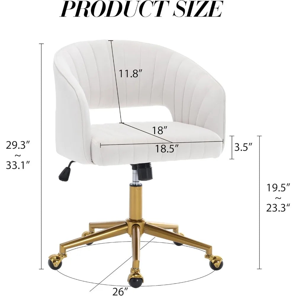 Swivel Velvet Desk Chair Modern Upholstered Accent Armchair with Gold Base Ergonomic for Women Girls Office
