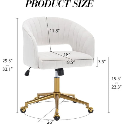 Swivel Velvet Desk Chair Modern Upholstered Accent Armchair with Gold Base Ergonomic for Women Girls Office