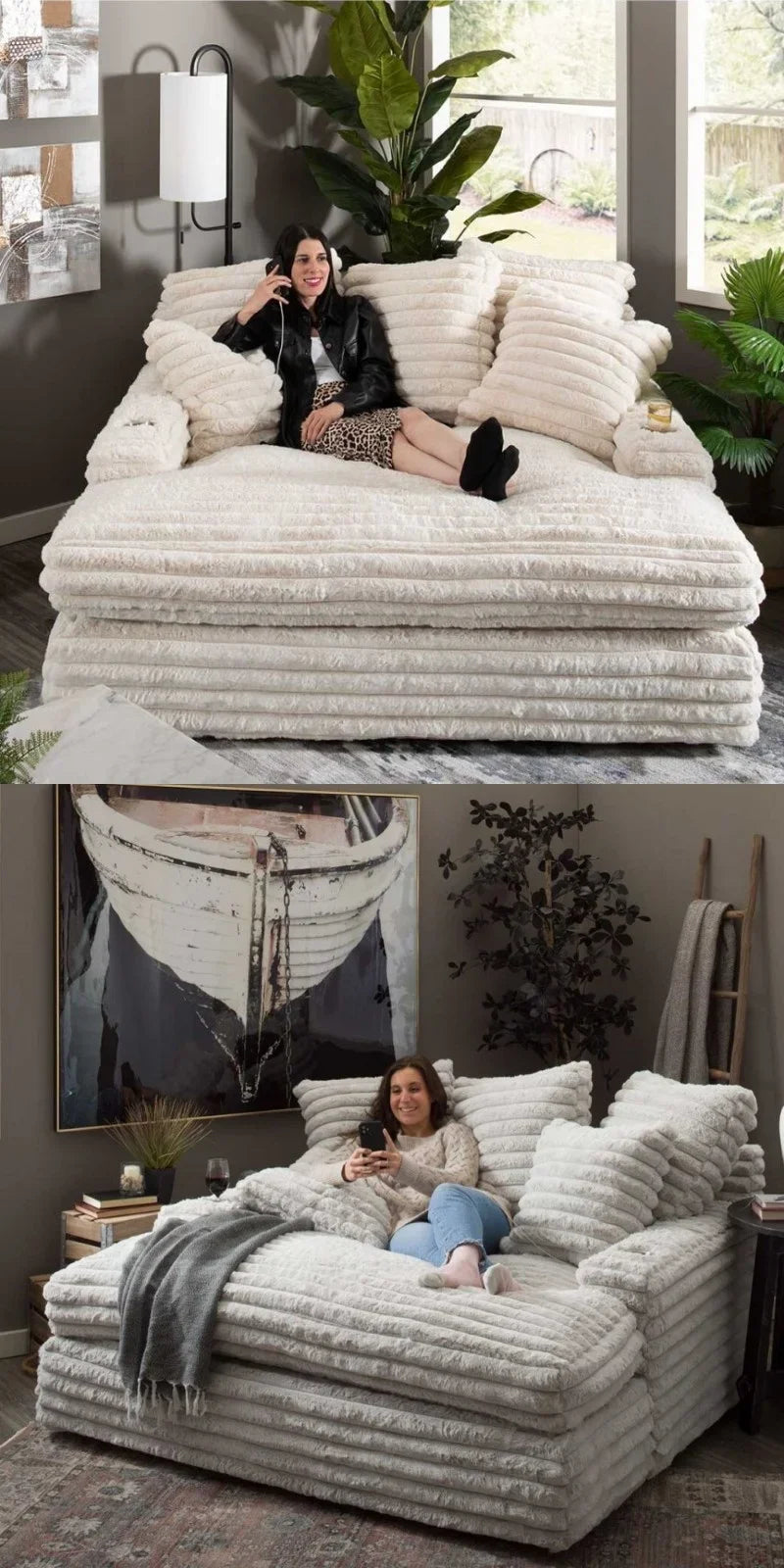 Modern Lazy Sofa Thick Corduroy Cloud Design Extra Wide Seat Depth Vacuum Compressed Packaging Easily Create a Cozy Corner