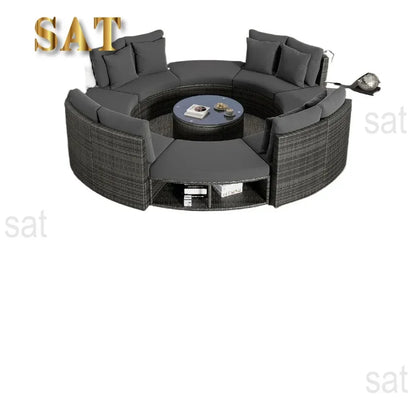 v Outdoor Furniture Sets Luxury Circular Outdoor Rattan Camping Garden Patio Set Complete Lounge 127.9 x 127.9 x 33.1 inches