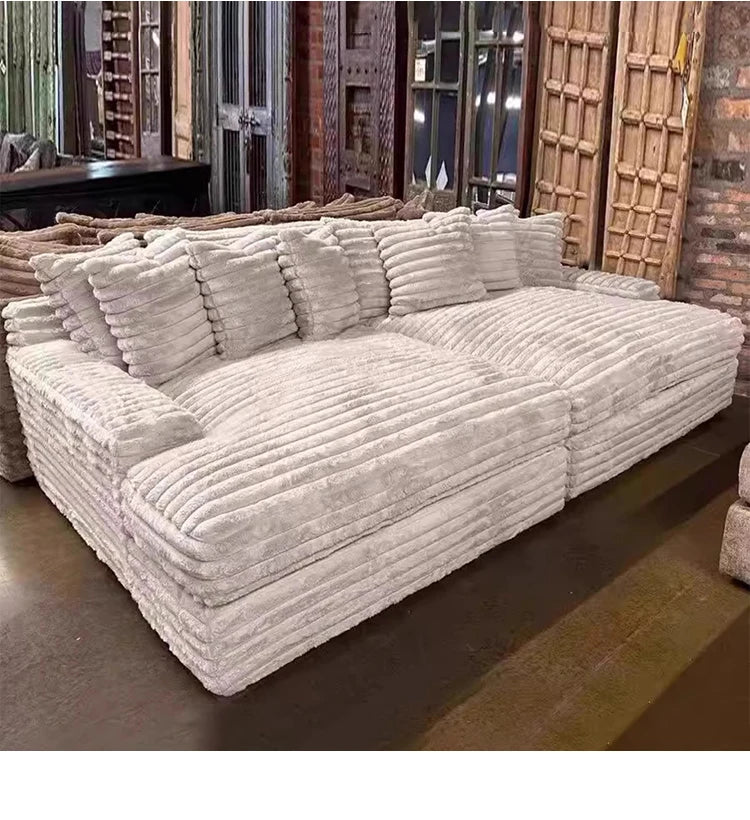 Modern Simple Lazy Sofa Bed Thick Strip Velvet Large Sofa Bed Living Room Furniture Nordic Sofabed Vacuum Compression Sofa Bed