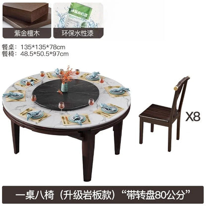 AB rock slab folding dining table telescopic combination purple gold sandalwood small apartment household round dining table