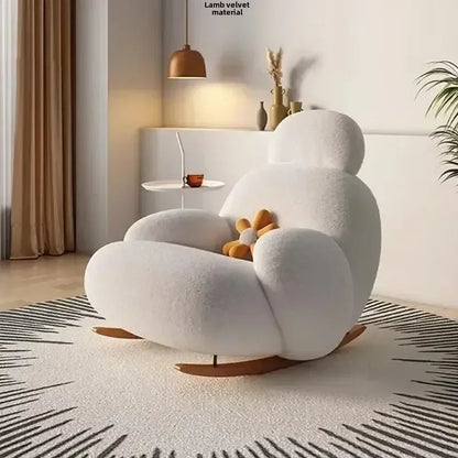 Fluffy White Living Room Chair, Modern Cute Ergonomic Floor Lounge Recliner, Meuble Salon Home Furniture Rocking Chair  Designer