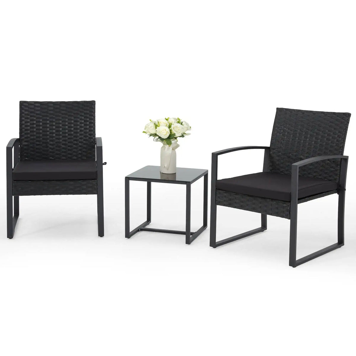 3-Piece Patio Bistro Set, Outdoor Rattan Furniture Set with Coffee Table, Ideal for Outdoor Use, Black
