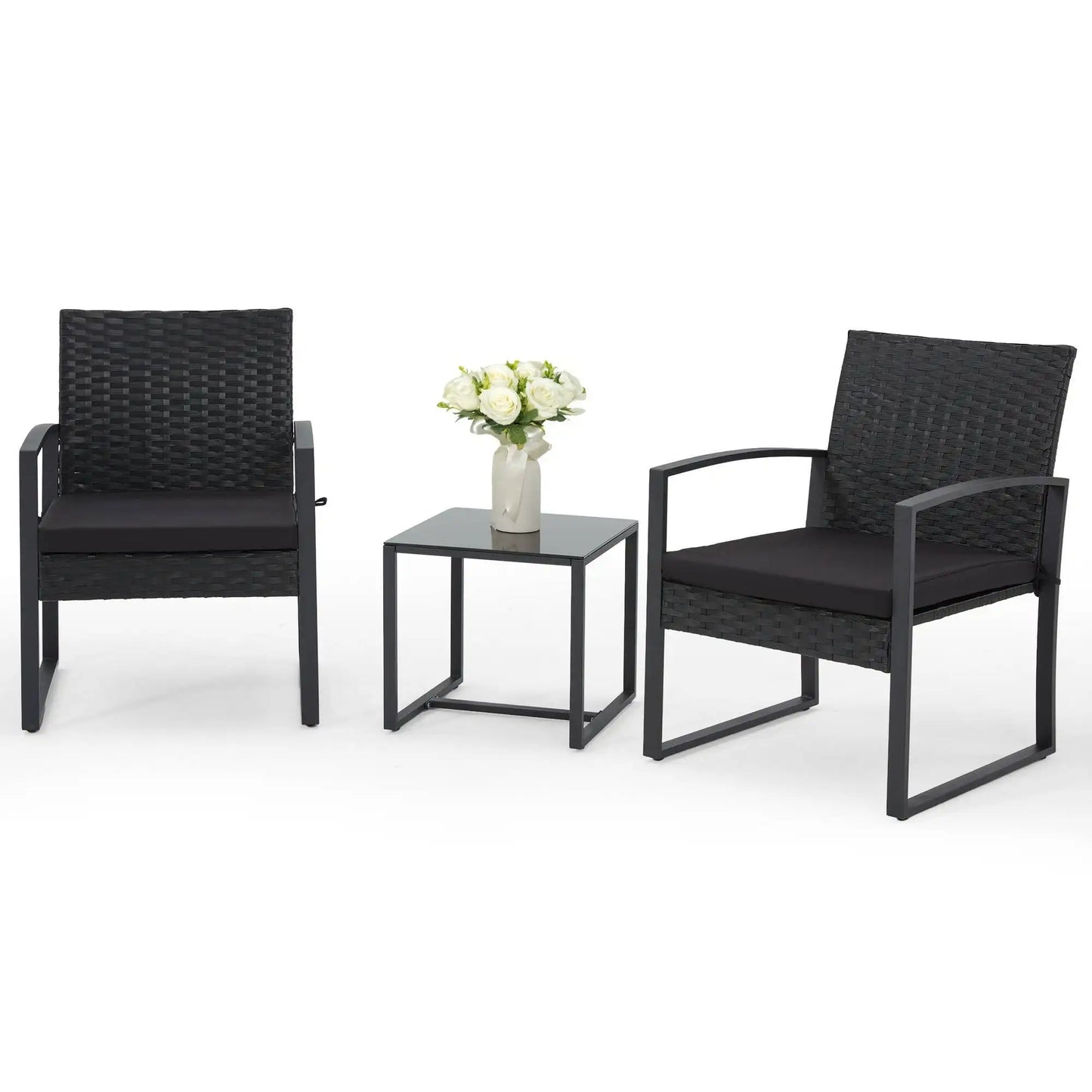 3-Piece Patio Bistro Set, Outdoor Rattan Furniture Set with Coffee Table, Ideal for Outdoor Use, Black