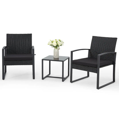 3-Piece Patio Bistro Set, Outdoor Rattan Furniture Set with Coffee Table, Ideal for Outdoor Use, Black
