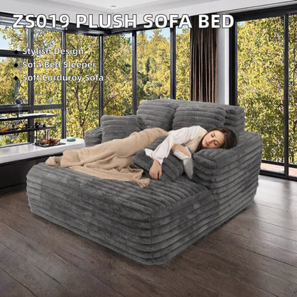 Easyhomesofa Indoor Three Seat Oversize Chaise Lounge Chair Boneless Fabric Couch Plush Corduroy Sleeper Sofa Living Room