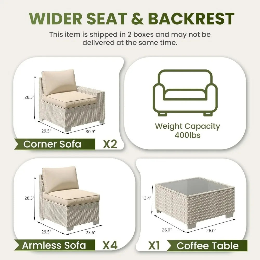 7 Pieces Outdoor Patio Furniture Set, Outdoor Sectional Furniture Set, All-Weather PE Rattan Wicker Sofa with, Customized