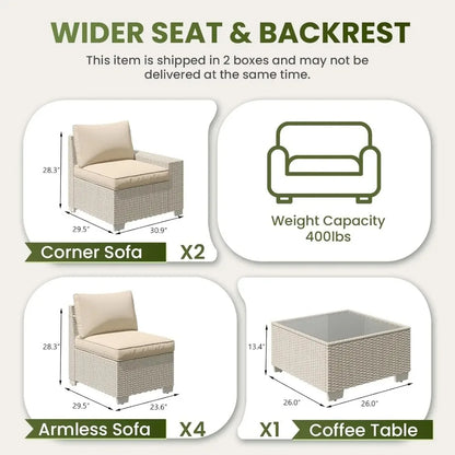 7 Pieces Outdoor Patio Furniture Set, Outdoor Sectional Furniture Set, All-Weather PE Rattan Wicker Sofa with, Customized