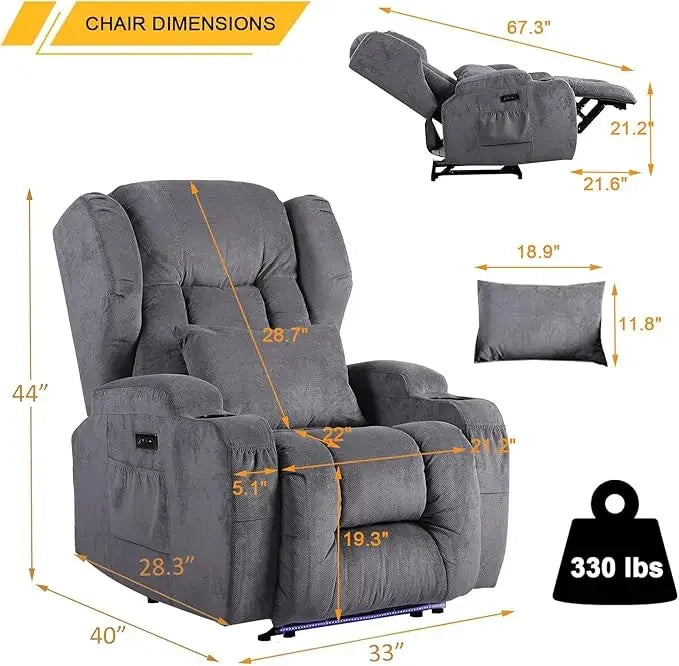 Power Recliner Chair – Overstuffed Home Theater Seating with Heat, Massage, Electric Reclining & Sleeper Function