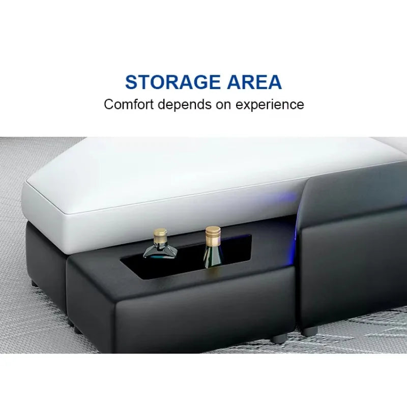 Leather Sofa Set U Combination Leather Corner Sofa Bed with Light Emitting Diode