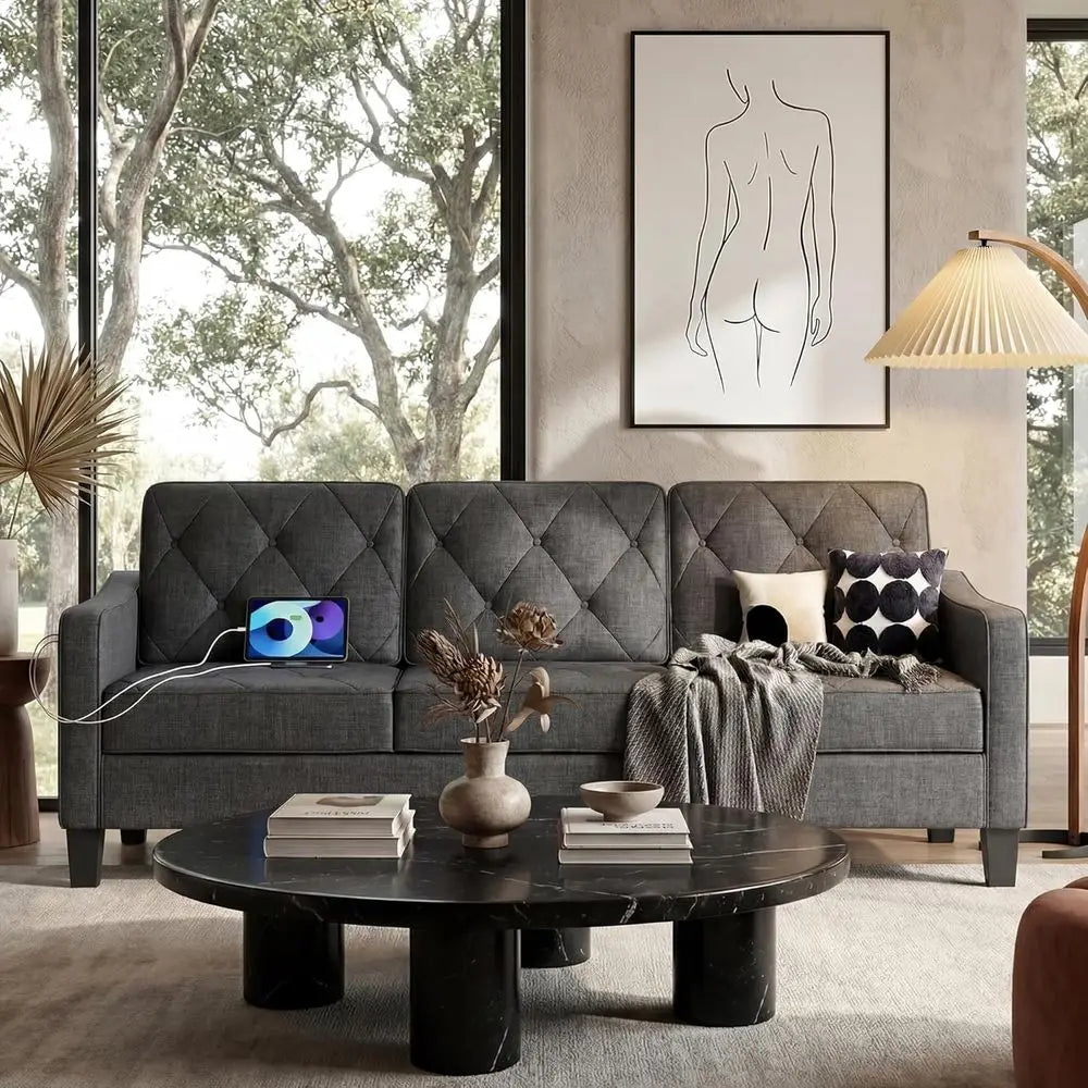 83” Century ern 3 Seater Couch, Small Couches or Living Room, Comy Grey Couch or Aparent Oice Waiting Area, Tuted Design (k Grey