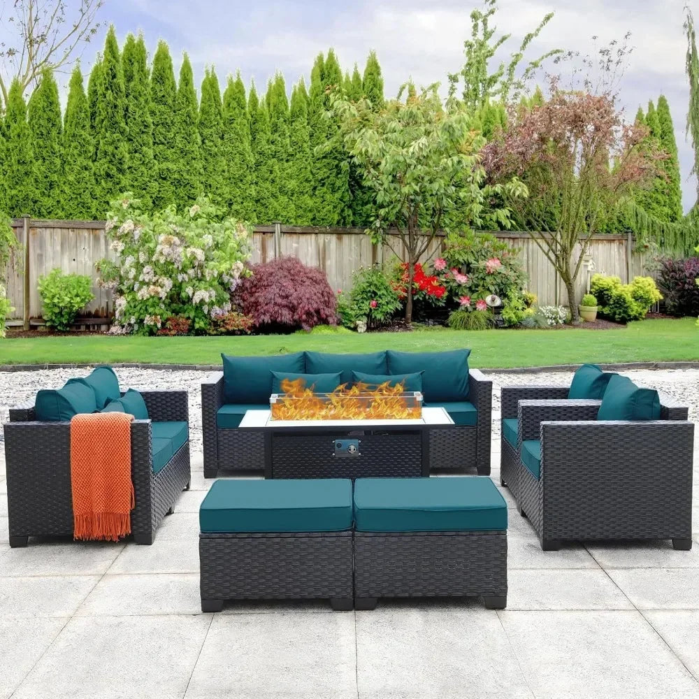 ##For Garden Furniture Set 7 PCS, Garden Fire Pit Table Patio Sets, No-Slip Cushions and Waterproof Covers, Garden Furniture Set