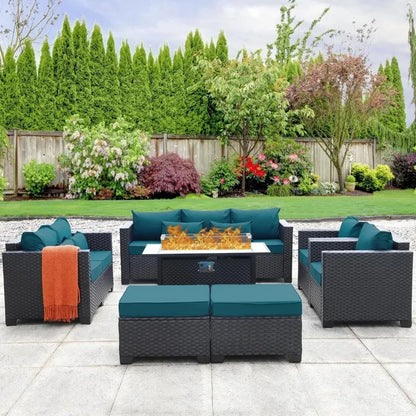 ##For Garden Furniture Set 7 PCS, Garden Fire Pit Table Patio Sets, No-Slip Cushions and Waterproof Covers, Garden Furniture Set