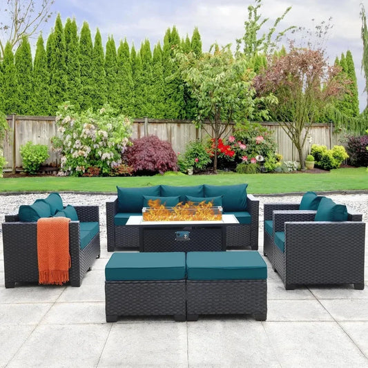 ##For Garden Furniture Set 7 PCS, Garden Fire Pit Table Patio Sets, No-Slip Cushions and Waterproof Covers, Garden Furniture Set