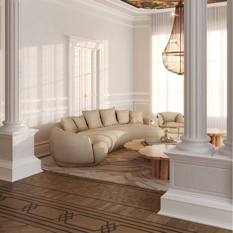 db-Modern Style Frosted Genuine Leather Curved Multi-Seater Sofa Light Luxury High-End for Large Villas Living Rooms Sponge@