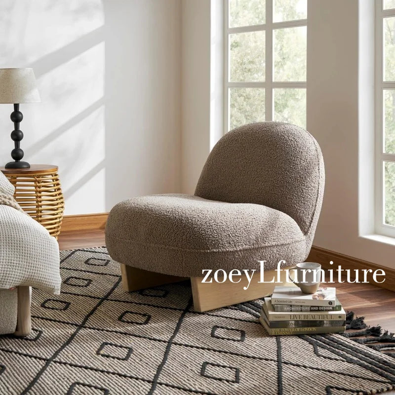 Nordic minimalist lamb wool balcony single sofa Italian living room solid wood leisure sofa