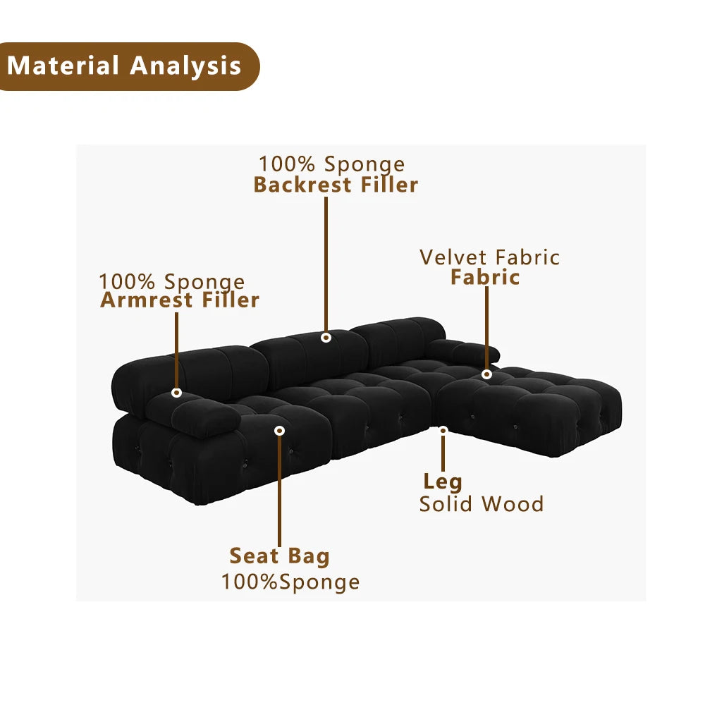 Nordic L Shape Sectional Sofa With Ottoman Modular Combination Velvet Modular Sofas Long Couch