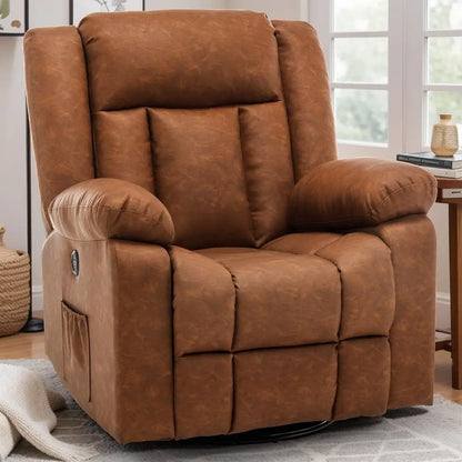 360° Swivel Recliner with Massage & Heating, Rocking Chair with Side Pockets & USB for Living Room, Nursery, or Bedroom