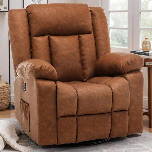 360° Swivel Recliner with Massage & Heating, Rocking Chair with Side Pockets & USB for Living Room, Nursery, or Bedroom