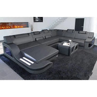 Sofa Set With Led Lights Leather Living Room Furniture U-Shaped Functional Sofa Set  Sectional Sofa Modern Style