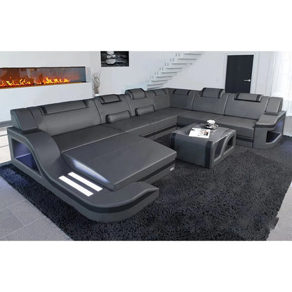 Sofa Set With Led Lights Leather Living Room Furniture U-Shaped Functional Sofa Set  Sectional Sofa Modern Style