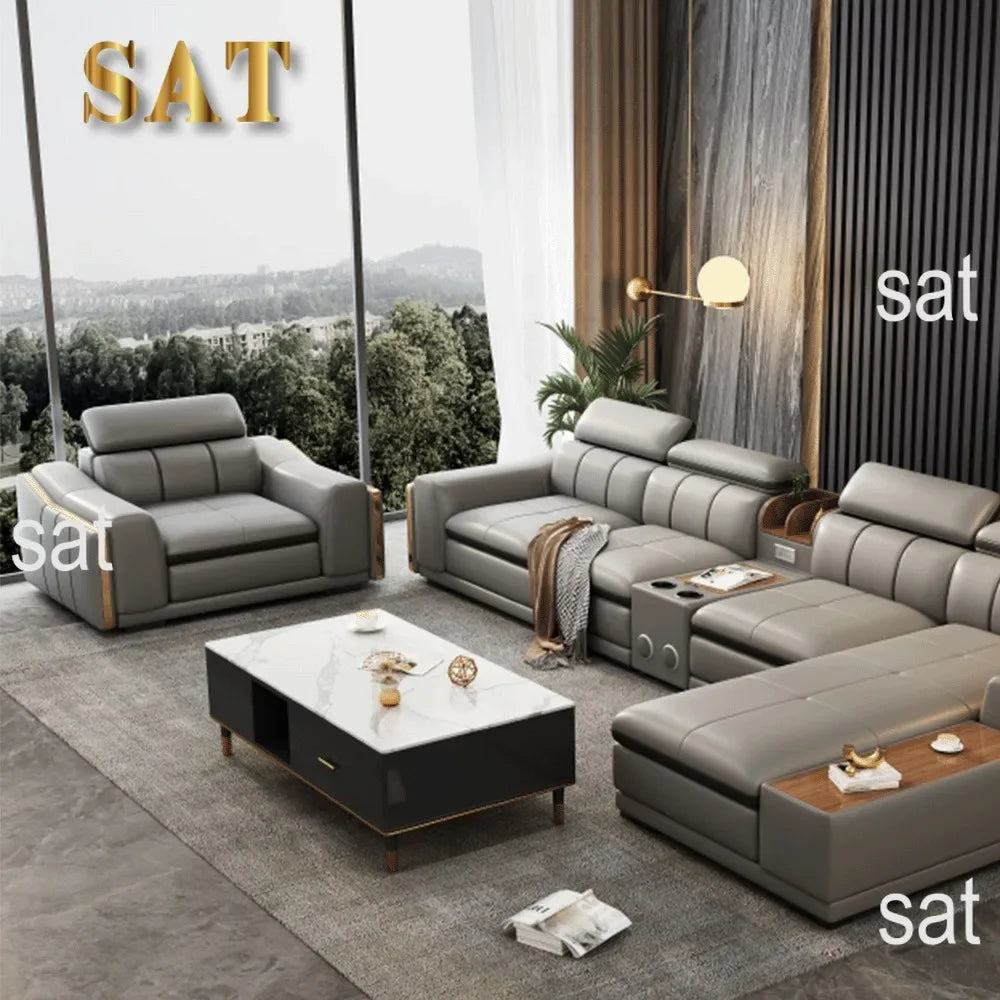 A Modern Sectional Leather Luxury Sofa Set Modular Furniture Home Multifunctional Living Room L Shape Corner Sofa