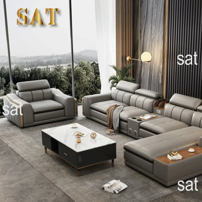 A Modern Sectional Leather Luxury Sofa Set Modular Furniture Home Multifunctional Living Room L Shape Corner Sofa