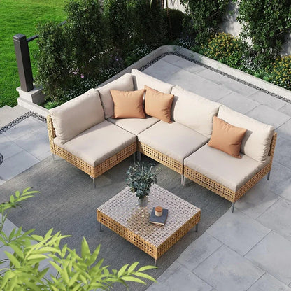 XJC Outdoor Rattan Sofa Combination Bed And Breakfast Balcony Courtyard Outdoor Open-air Garden Sun Room Leisure Small