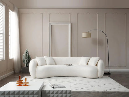 103" Half Moon Sectional Sofa, Boucle 5-Seater with 4 Throw Pillows