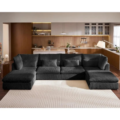 Wide Seat Sectional with Reversible Chaise, Modern Comfy Sleeper Sofa Bed for Living Room, Shaped Couches in Corduroy