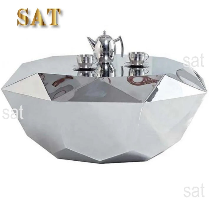 Modern Living Room Furniture Smart Luxurious Unique Diamond Shape Goldsilver Metal Mirrored Coffee Table
