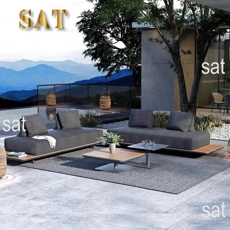 nvModern Simple Outdoor Patio Teak Aluminum Alloy Waterproof Corner Sofa Combination Outdoor Furniture&