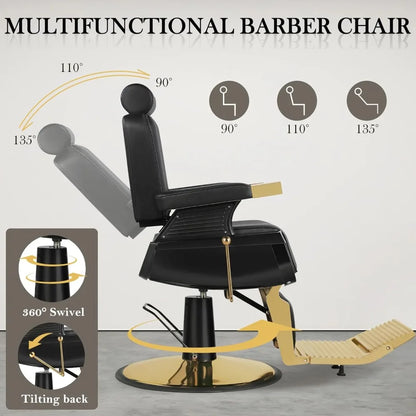 Vintage Barber Chair, Recline Hair Salon Hairdresser Chair with Removable Headrest, 360 Swivel Shampoo Beauty Salon Spa Styling