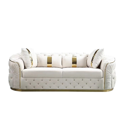 Factory Outlet European Luxury Rose Gold Leg White Chesterfield Sofa Velvet Fabric Button Tufted Living Room Couch Set Furniture