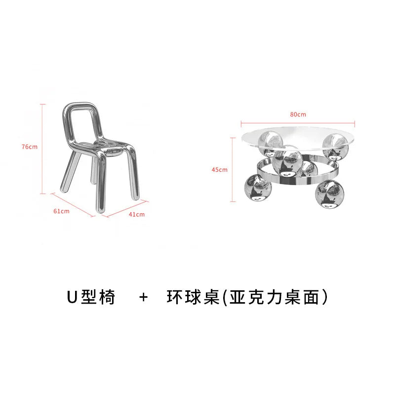 CZ Vintage Stainless Steel Irregular Single Chair Home Backrest Minimalist Industrial Style Restaurant Leisure Dining Chair