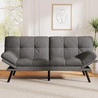 Convertible Sofa Bed with Grey Linen Upholstery, Detachable Cushion, Adjustable Backrest & Armrest, Ideal for Small Recliner Lov