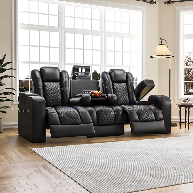 Luxury Theater Furniture Black Color 3seater Electric Cinema Sofa Home Theater Sofa Cinema Living Room Recliner Sofa Chair